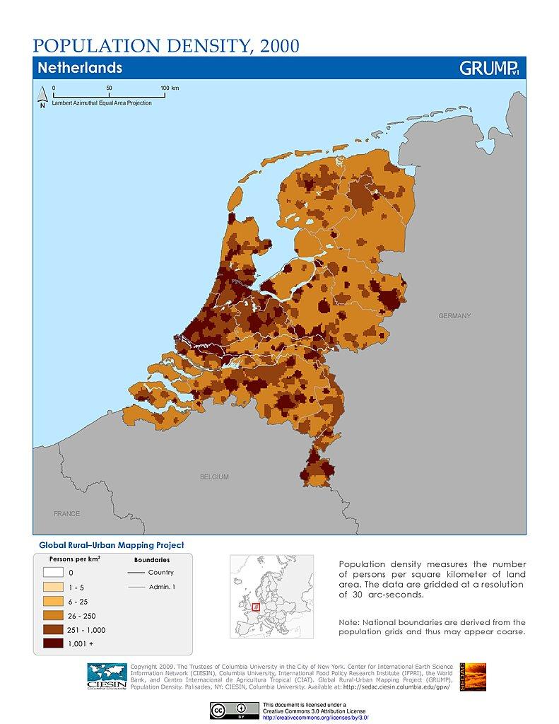 Holandia mapa ludności Holandii mapę gęstości zaludnienia ...