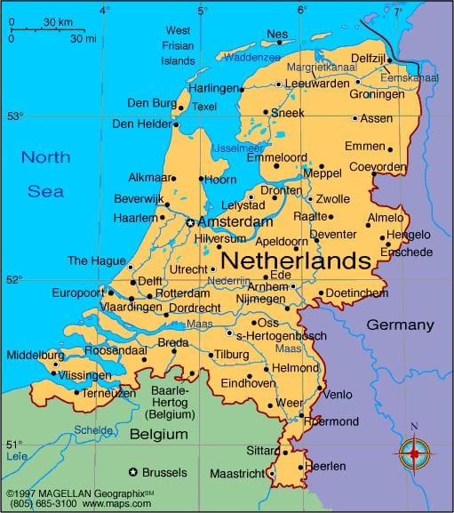 mapa Holandii z miastami