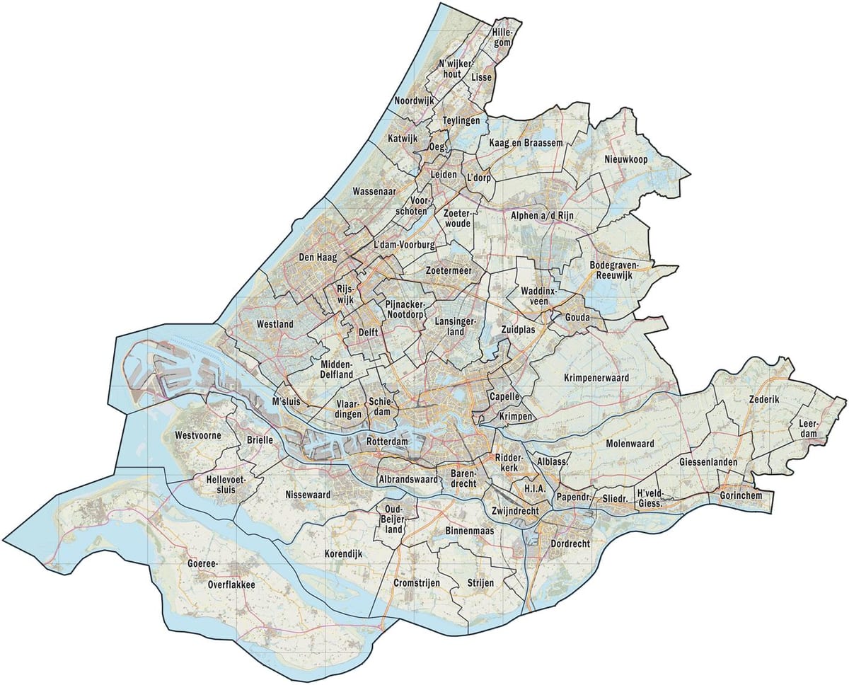 mapa Południowej Holandii